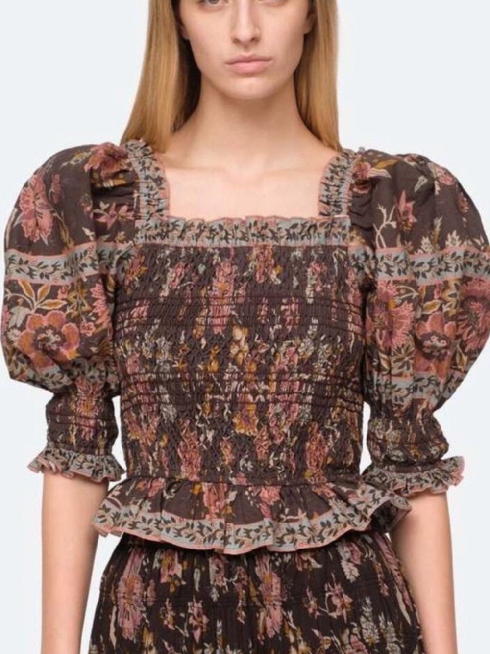 Sea New York Tess Smocked Floral Top - Brown Floral